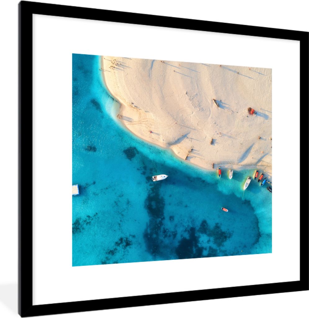 MuchoWow MuchoWow Gerahmtes Poster Strand - Boot - Farben 40x40 cm - Poster mit zchwarzem Bilderrahmen - Poster - Plakat im Rahmen