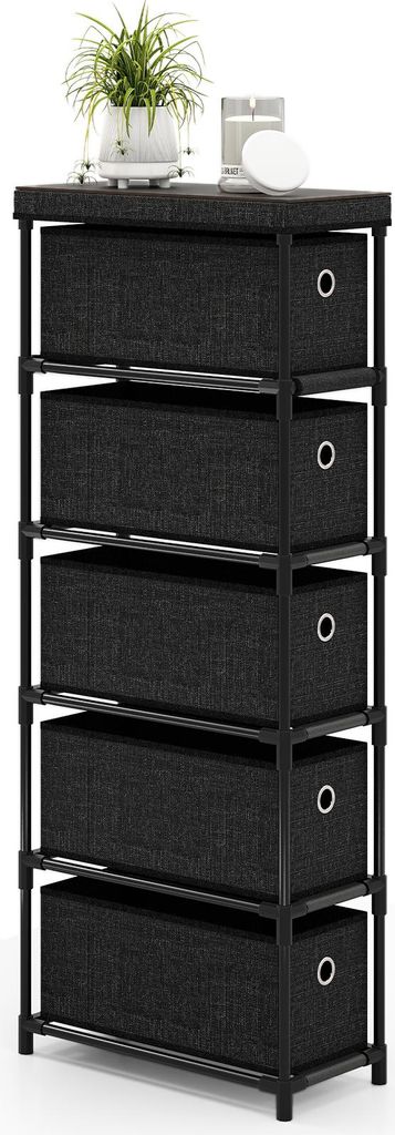 COSTWAY Kommode mit 5 Schubladen, Metallrahmen & Holzplatte, Aufbewahrungsturm Kleidung Organizer, Platzsparende Stoffkommode für Wohnzimmer, Schwarz