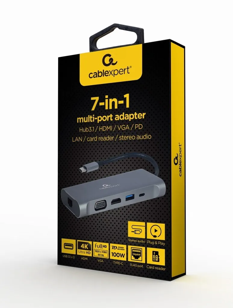 Station d'accueil USB-C 7-en-1 Gembird Gris Sidéral pour PC et Tablette