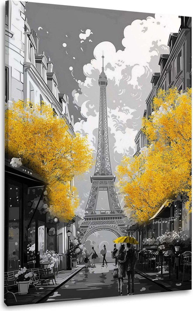 Paris mit goldenen Bäumen Wandbild Leinwandbild Kunstdruck XL Wanddeko: 60x90x4cm