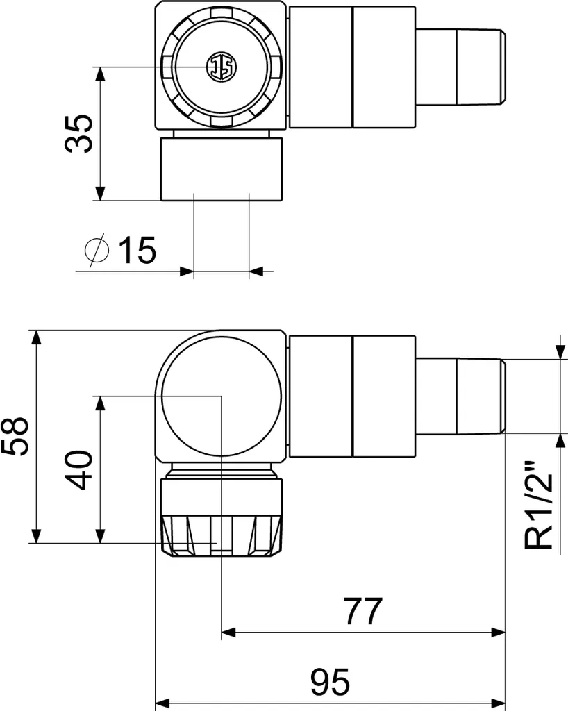 Vanne de radiateur équerre gauche DN15 1/2 JS pour espace restreint