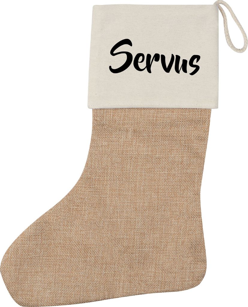 Huuraa Weihnachtsstrumpf Servus Schriftzug Beige Jute Kaminstrumpf Geschenkidee