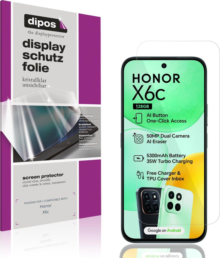 4x Schutzfolie für Honor X6c klar Displayschutzfolie Folie Display Schutz dipos