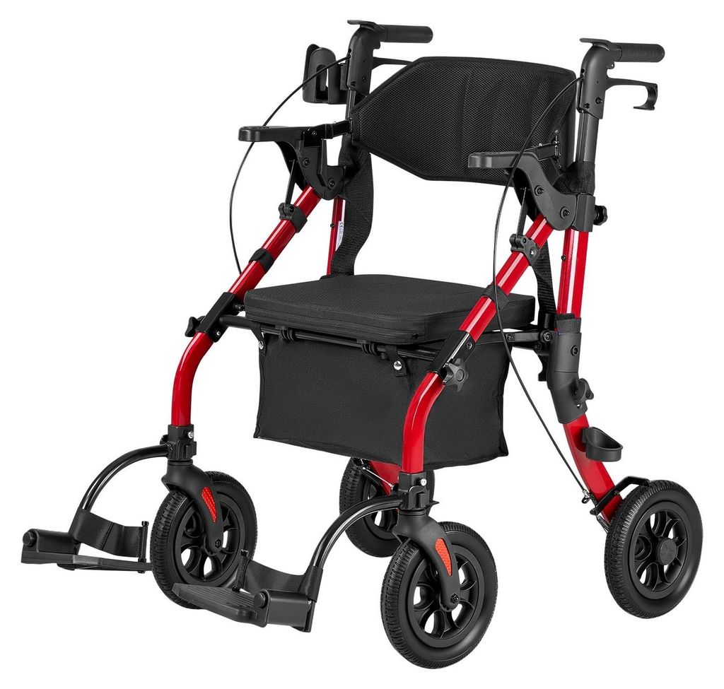 2-in-1 Rollator Walker & Transport Chair for Seniors, Foldable Rolling Walker Wheelchair, Lightweight Aluminum Mobility Walking Aid with Solid Poly...