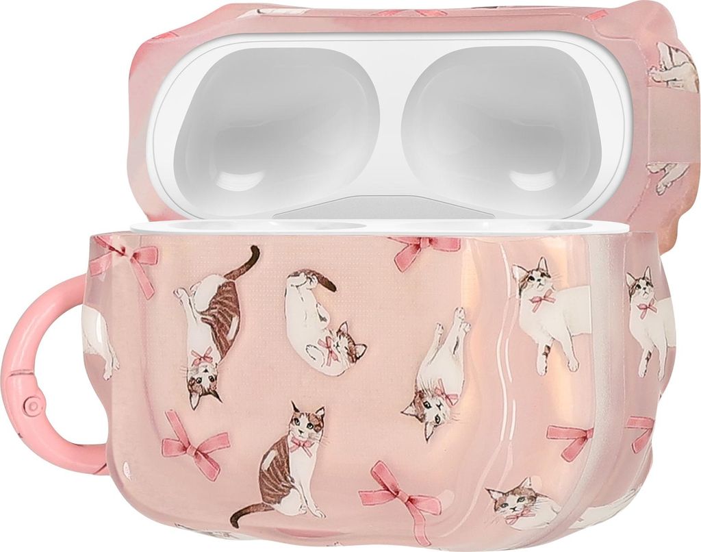 kwmobile In-Ear Kopfhörer Case für Apple Airpods Pro 2 / Pro 1 Hülle mit Karabiner - Headphones Case - Earphones Cover Etui - Katze mit Bänder