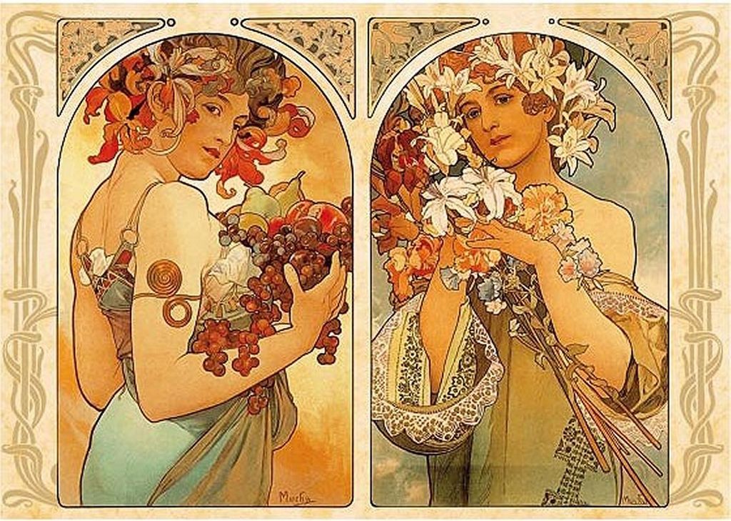 D-Toys Puzzle Kunst Alphonse Mucha Blumen und Früchte 1000 Teile