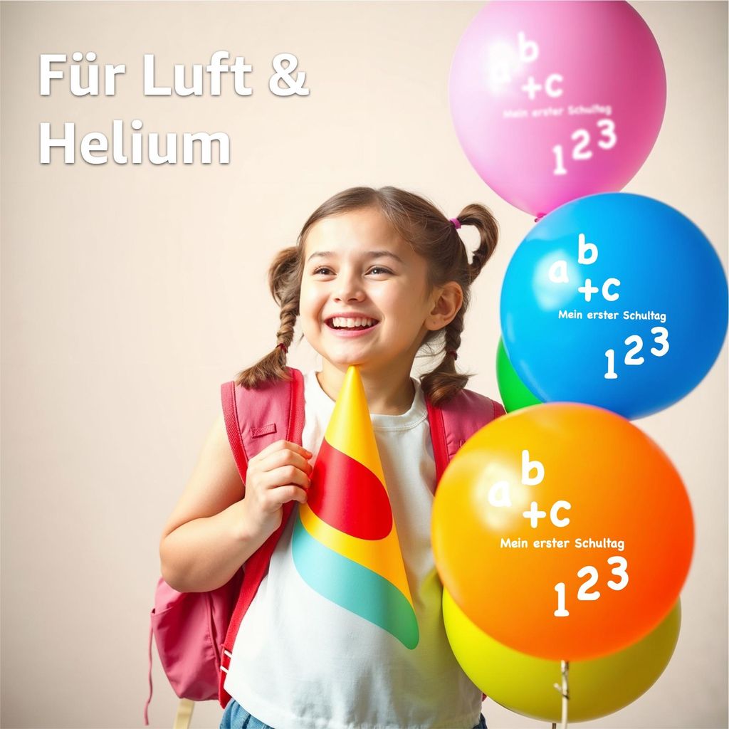 5 Luftballons Einschulung Mit ABC & 123 - Bunt Gemischt, Ca. 30 Cm Durchmesser Für Schulanfangs-Party