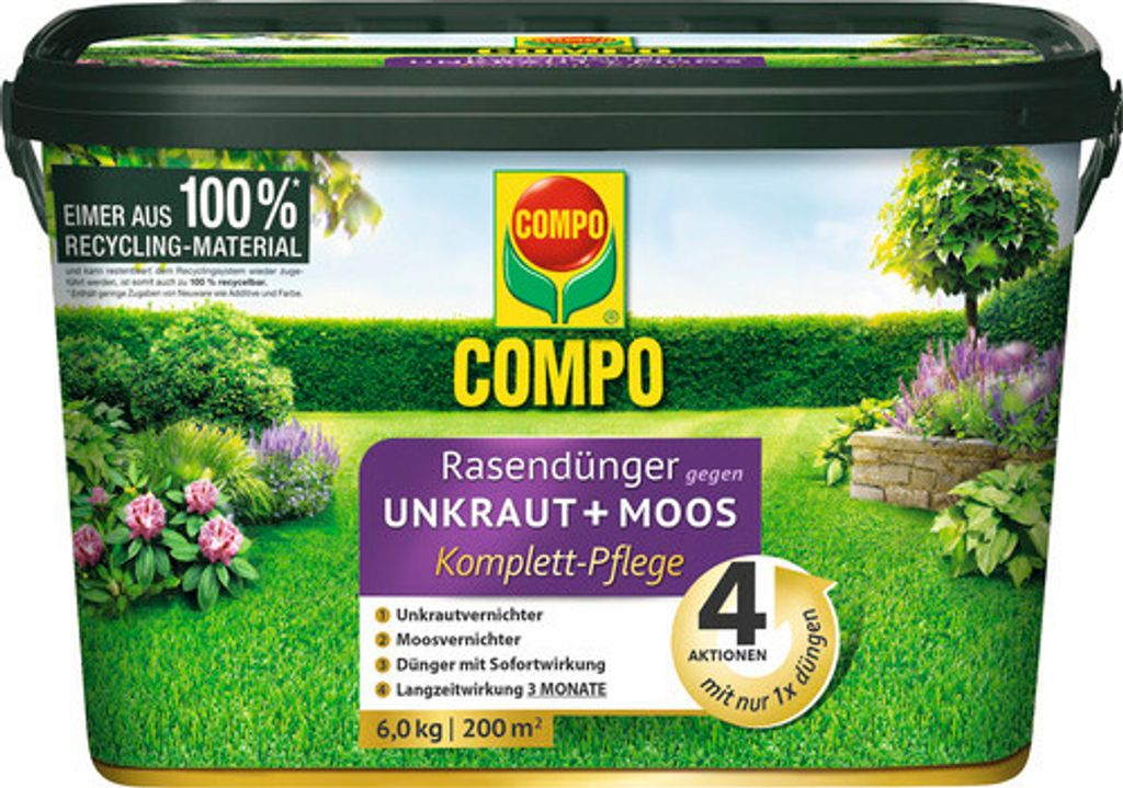 COMPO FLORANID Rasendünger gegen Unkraut+Moos 4in1 6 kg - Produktbild 