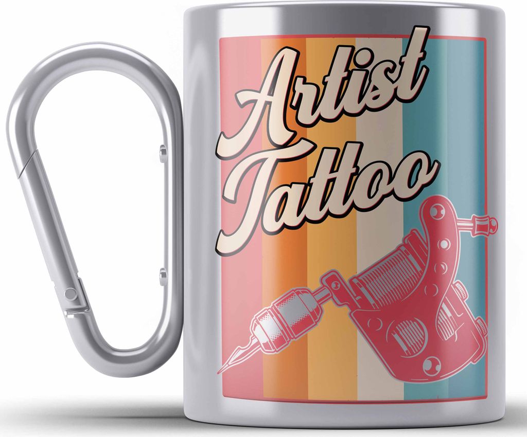 Trendation - Artist Tattoos Edelstahl Tasse Karabiner Geschenk Tattoowiererin Tattoowierer Geschenkidee Spruch Männer Frauen (Silber)