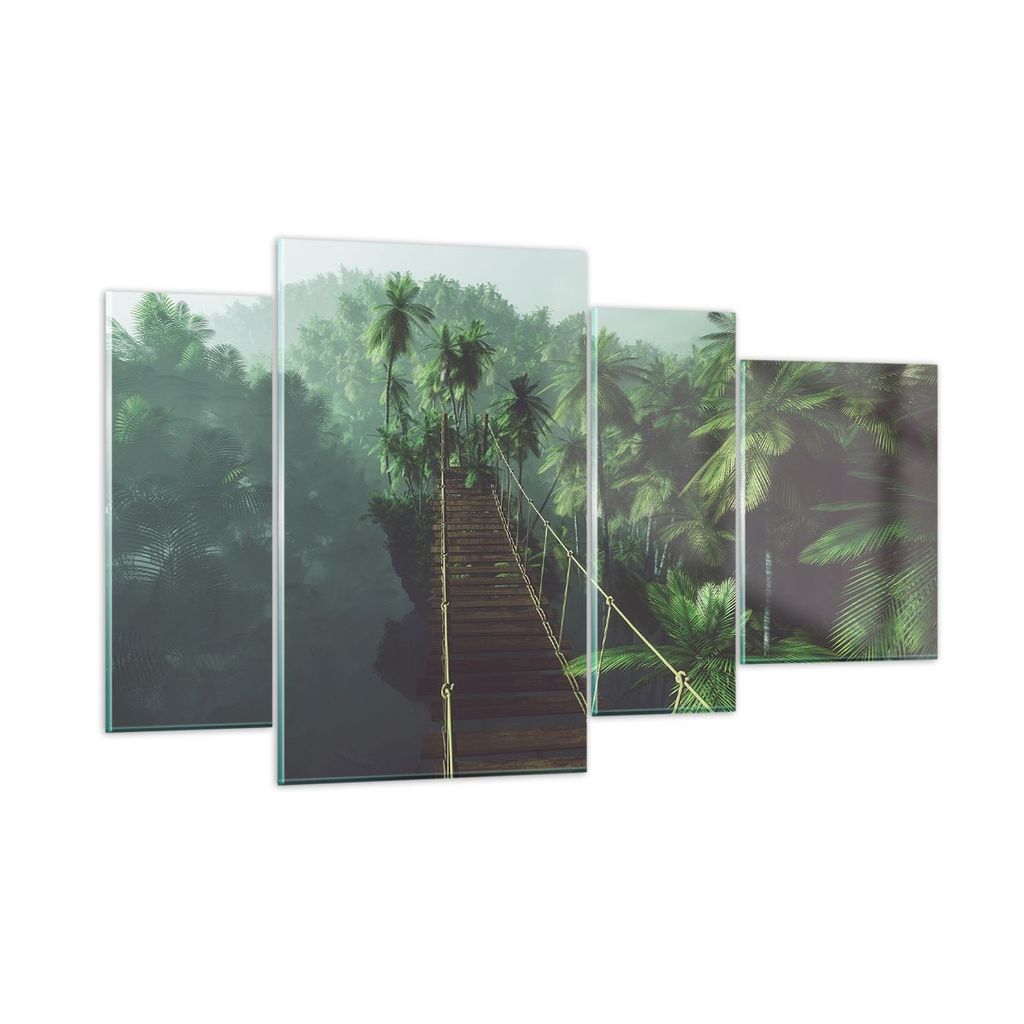 Bilder auf glas - Dschungel Palme Brücke - 120x70cm - Glasbilder - Wandbilder - Kunstdruck - zum Aufhängen bereit - Wanddekoration aus Glas - Gla...