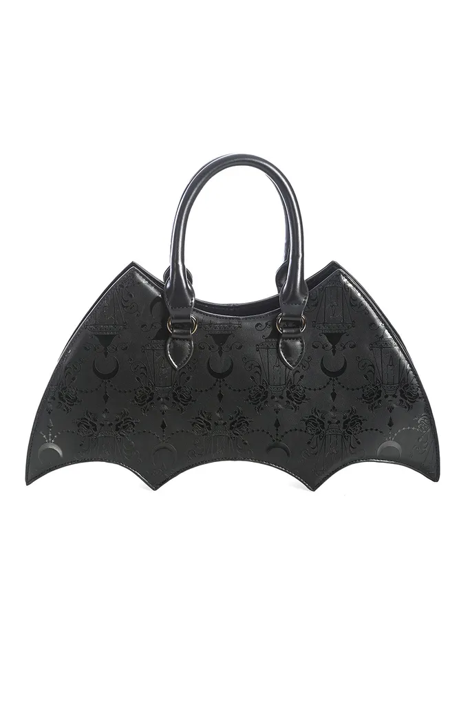 Sac à main style gothique pour soirée avec poignée originale chauve-souris