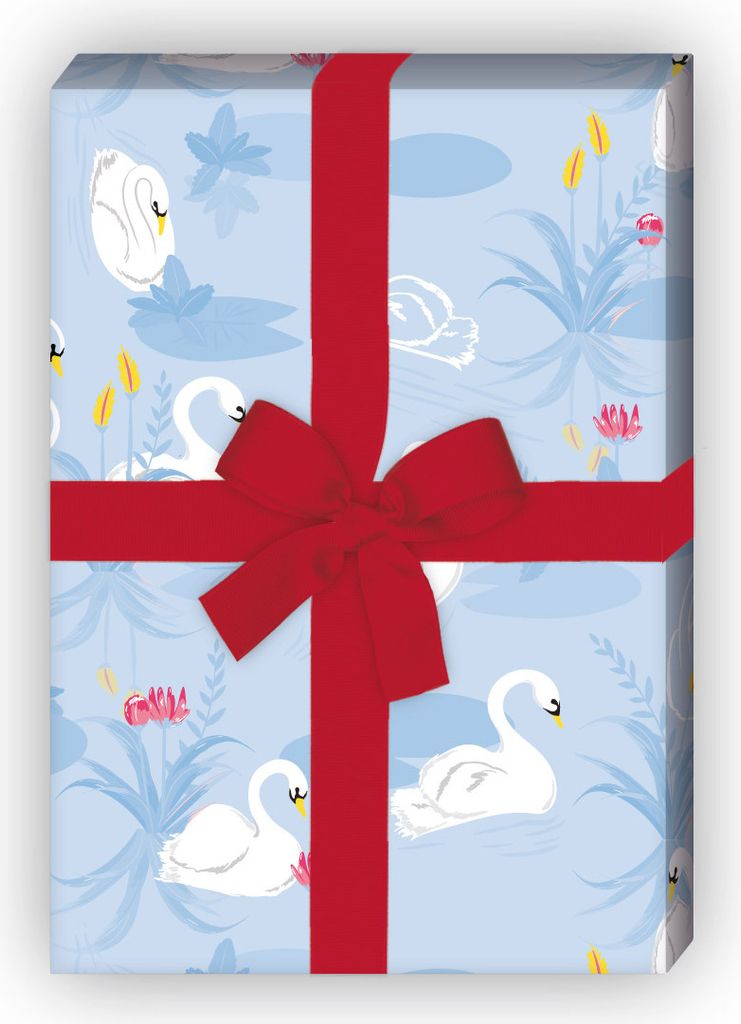 Romantisches Schwan Geschenkpapier mit Schwänen, hellblau - G11592, 32 x 48cm