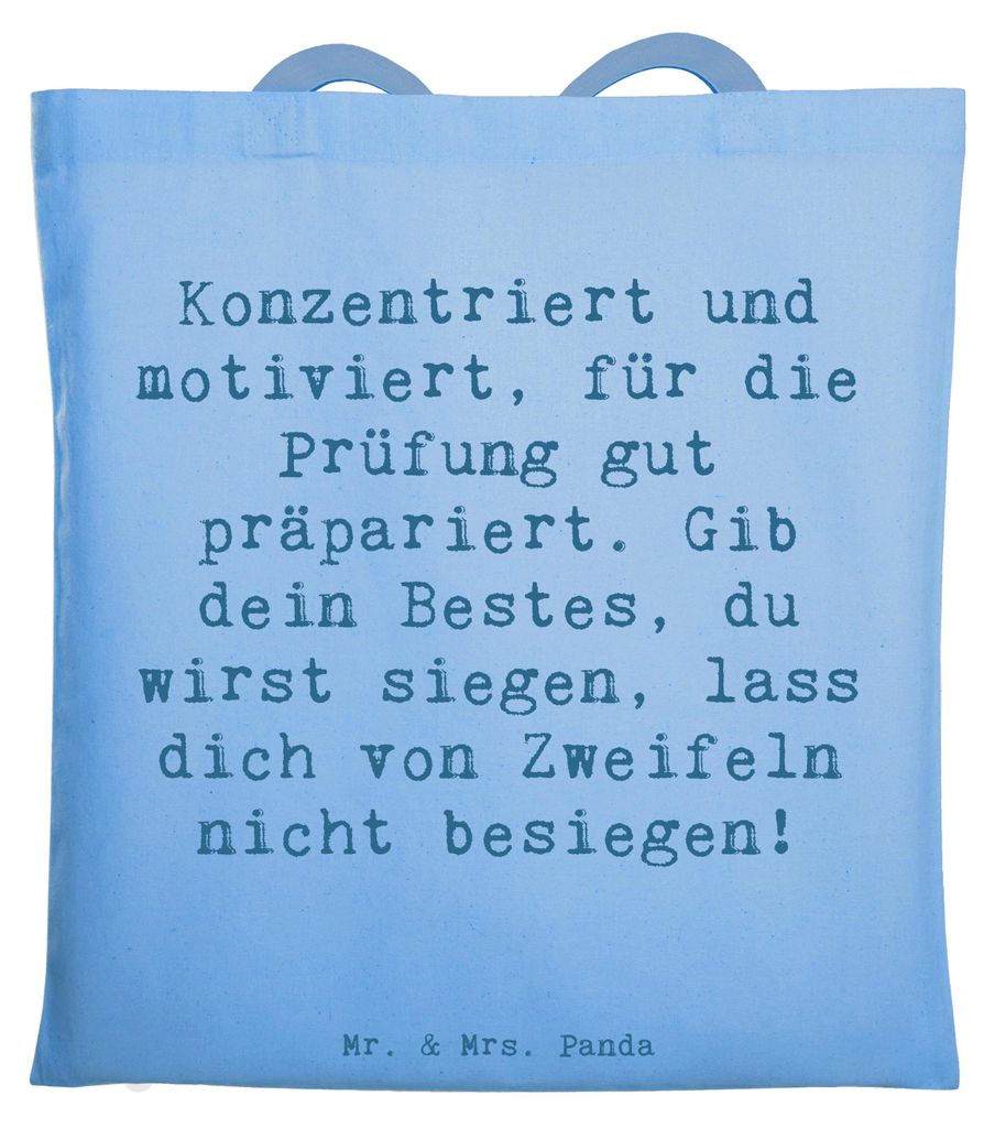 Mr. & Mrs. Panda Tote Bag Spruch Prüfungen bestehen - Sky Blue - Geschenk, Zuversicht, Stressbewältigung, Durchhalten, Prüfung, motiviert, Beute...