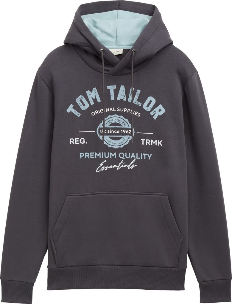 TOM TAILOR 1043292 - HOODIE WITH PRINT Herren Kapuzenpullover, Größe:M, Farbe:10899 Tarmac Grey