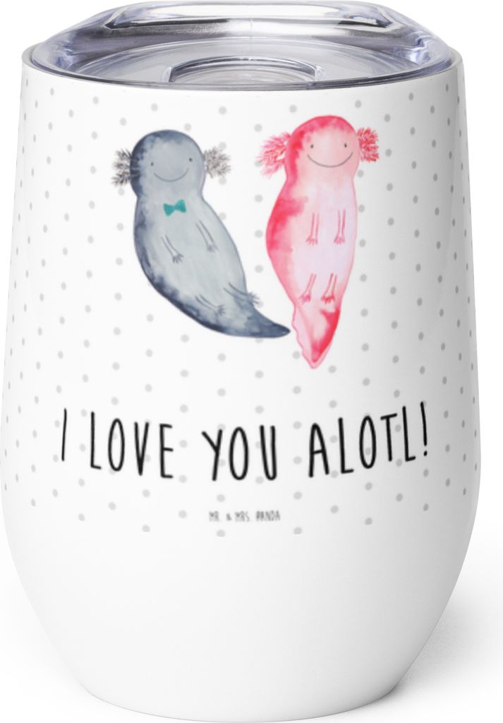 Mr. & Mrs. Panda Thermo Becher Axolotl Liebe - Weiß - Geschenk, Valentinstag, für Frauen, Freundin, Thermobecher, edelstahl, Hochzeitstag, Weinbe...