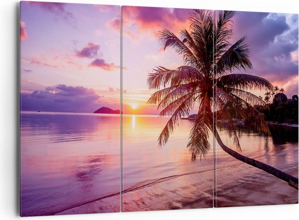 Bild auf Leinwand - Leinwandbild - Strand Meer Palme - 165x110cm - Wand Bild - Wanddeko - Leinwanddruck - Bilder - Kunstdruck - Wanddekoration - Le...