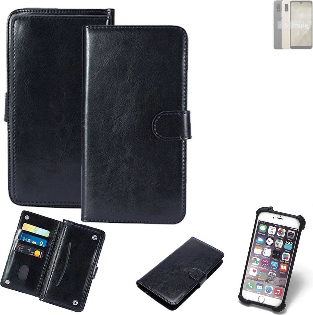 K-S-Trade 360° Hülle kompatibel mit Sharp Aquos Wish3 schwarz Kunstleder Case BookCase WalletCase Kunstlederederhülle Handyhülle, Rundumschutz