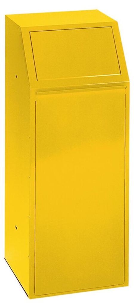 Robuster Wertstoffsammler mit Einwurfklappe selbstschließend | 68 Liter, HxBxT 100x40x40cm | Verzinkter Stahl | Gelb