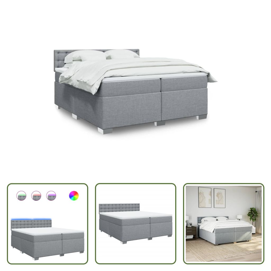 The Living Store Boxspringbett mit Matratze Hellgrau 200x200 cm Stoff