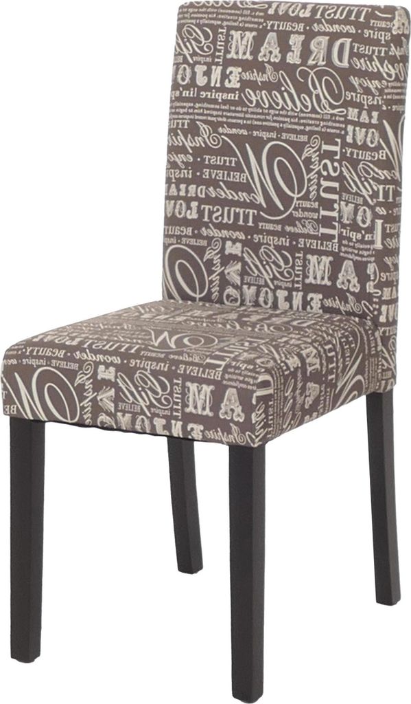 Esszimmerstuhl Littau, Küchenstuhl Stuhl, Stoff/Textil Schriftzug grau, dunkle Beine