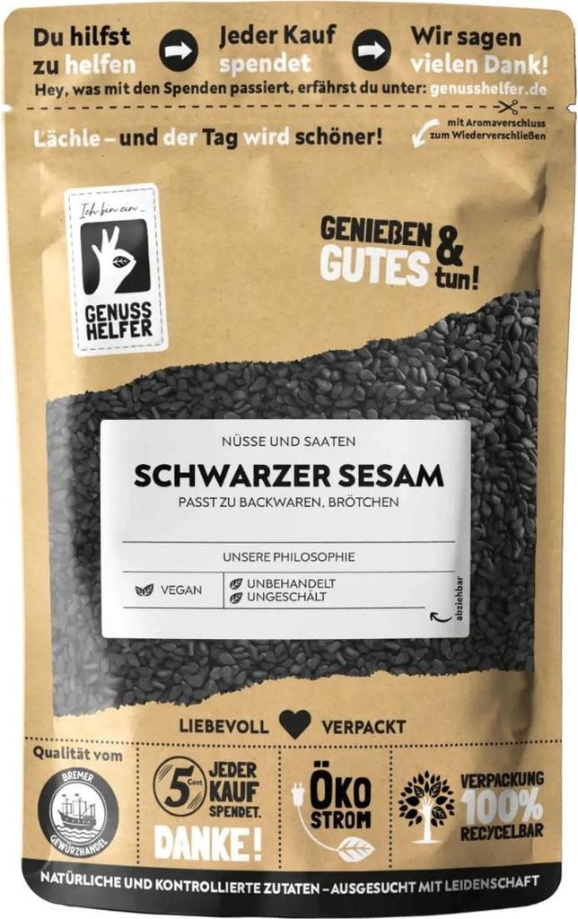 Schwarzer Sesam, naturbelassen, ungesalzen, Sesamsaat, Produktbild 