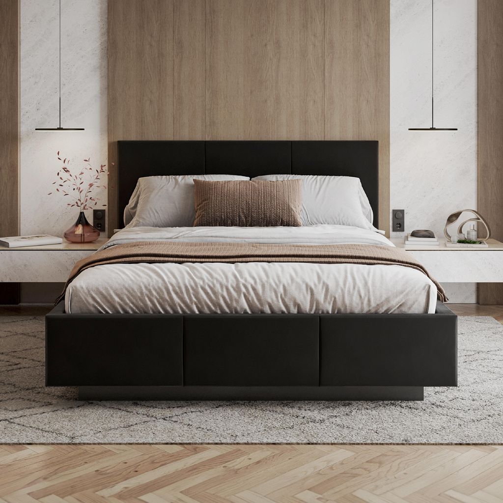 FDM Bett ALMADA Trinity 120x200 cm Polsterbett mit Lattenrost aus Metall Bettkasten Stauraumbett Samt schwarz