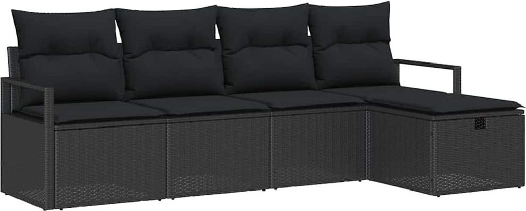 Garten-Sofa-Set mit Kissen 5 pcs Schwarz Poly Rattan
