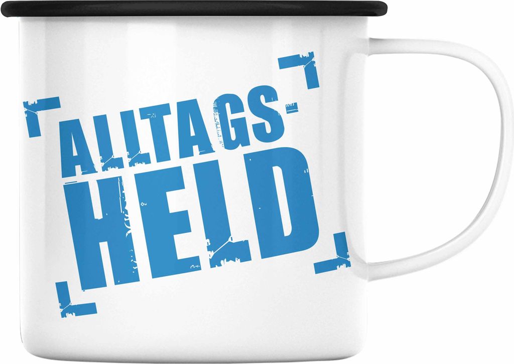 Trendation - Alltags-Held Lustige Emaille Tasse Büro Emaille Emaille Tasse Kaffeebecher Kollege Kollegin Männer Mann Lustig (Schwarz)