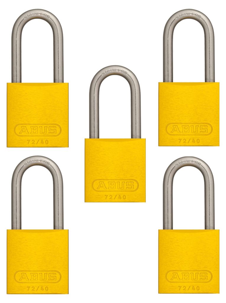 5x Abus Vorhangschloss Aluminium gelb 72LL/40 vs Bügelschloss Gravur geeignet