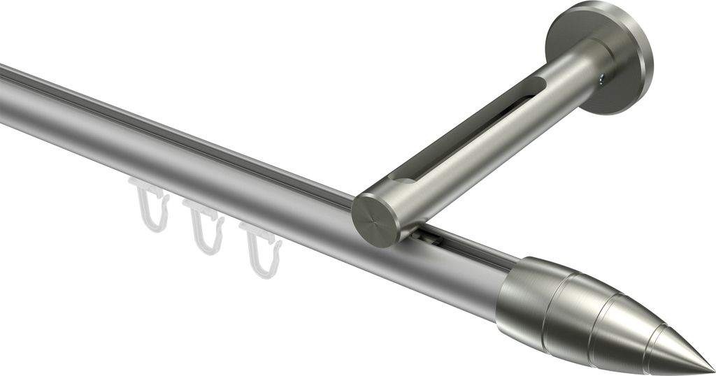 Interdeco Innenlaufstange / Gardinenstange mit Innenlauf Silbergrau / Edelstahl-Optik, Typ Siteno Samanto (Rillenpatrone), 20 mm Ø 1-läufig, 140 cm