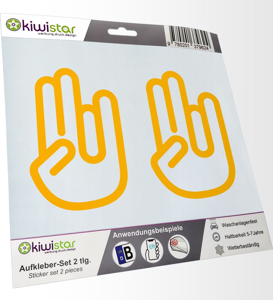 Kiwistar - 2x Kennzeichenaufkleber - gelb - 21 mm The Shocker Hand - Kennzeichen Aufkleber Sticker Nummernschild