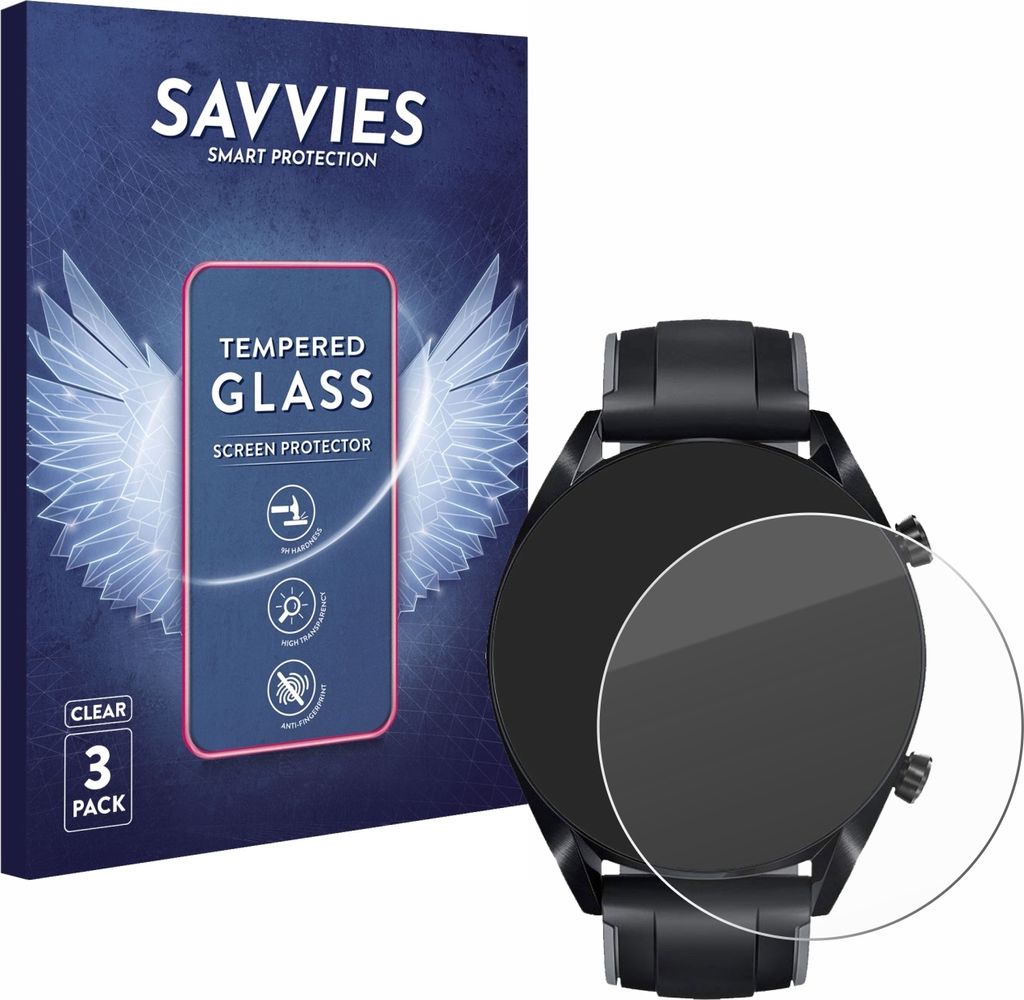 3x Savvies Schutzglas für Huawei Watch GT 2 (46 mm) Produktbild 
