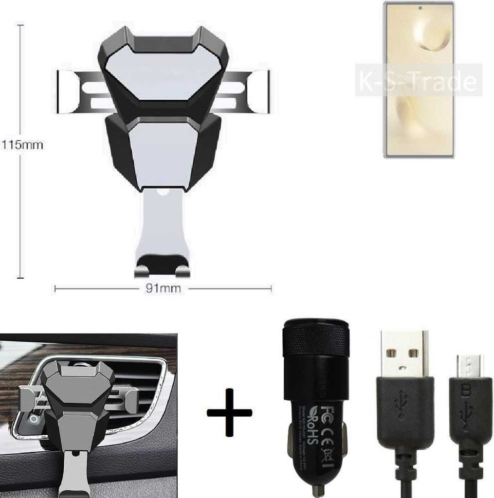 K-S-Trade KFZ Halterung kompatibel mit Xiaomi Mi MIX Fold 2 Halterung Lüftungshalterung Lüftungsschlitz schwarz-silber Autohalterung Handy inkl. KFZ