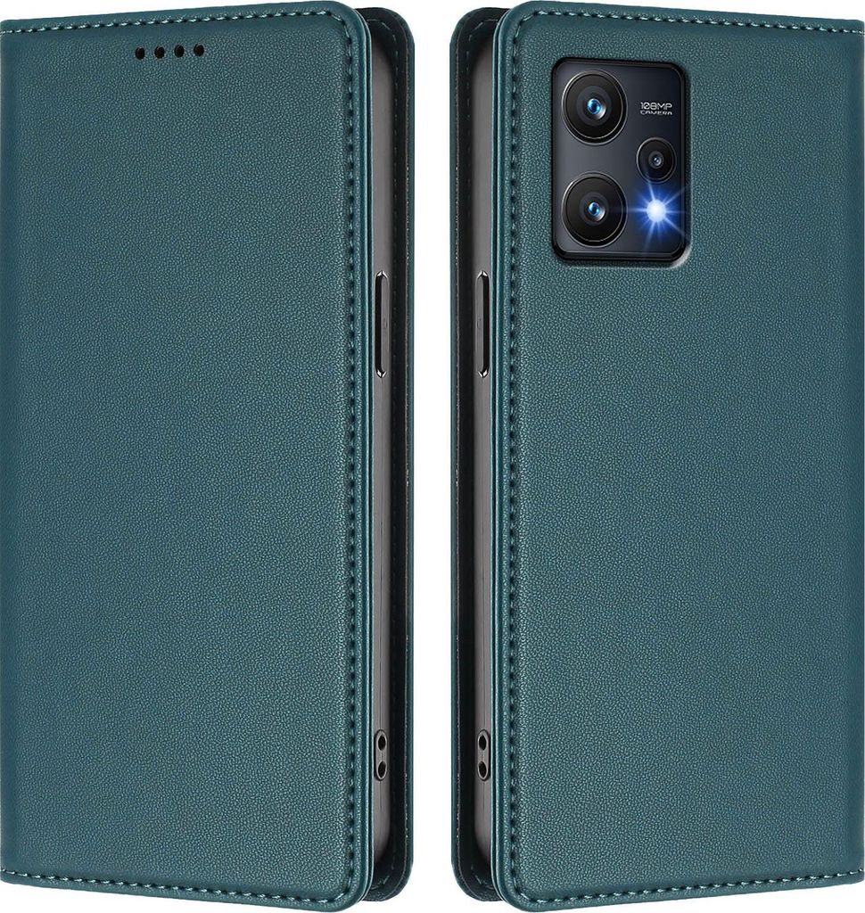 Handyhülle für Realme 9 Pro 5G, Kunstleder Klapphülle Stoßfeste Magnetische Hülle mit Ständer Grün