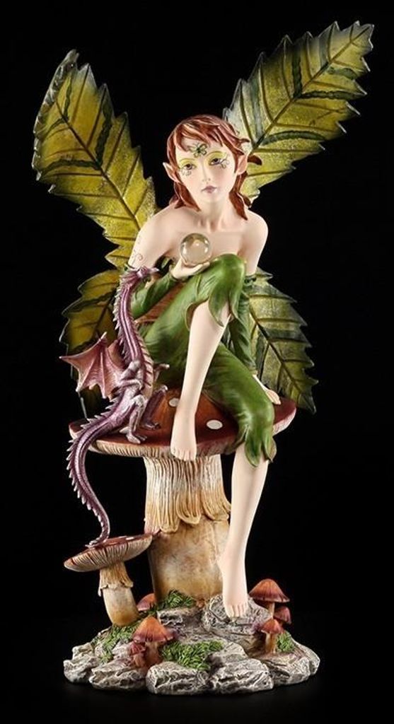 Große Elfen Figur - Dorna mit Drache - Fantasy Dekoration