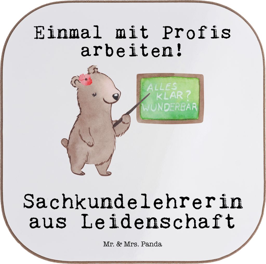 Mr. & Mrs. Panda Untersetzer Glas Sachkundelehrerin Leidenschaft - Weiß - Geschenk, Grundschule, gläseruntersetzer, Lustig, Tischschoner, Gläser...