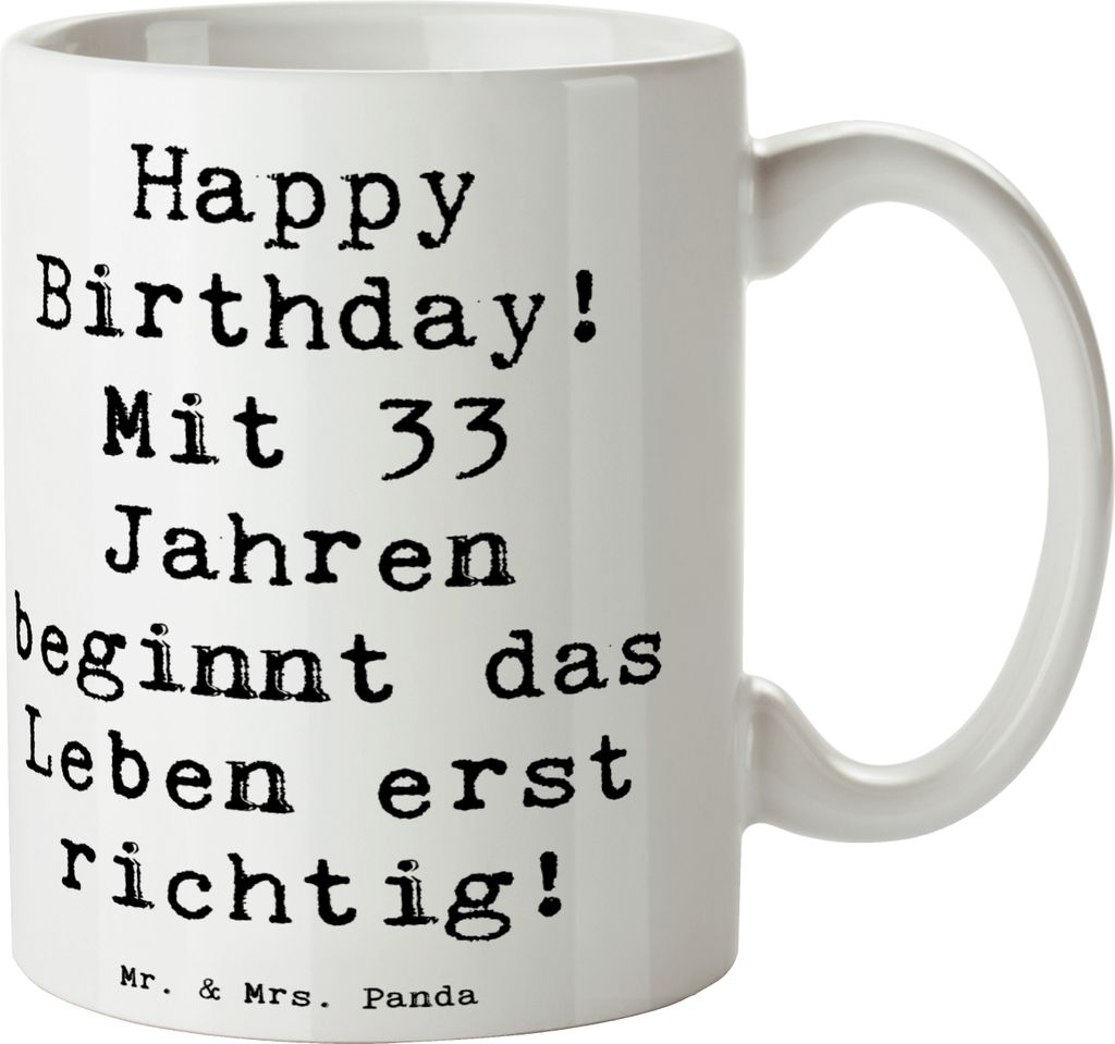 Mr. & Mrs. Panda Keramiktasse Spruch 33. Geburtstag - Weiß - Geschenk, Teetasse, handgefertigte Geschenke, Glückwunsch, Geburtstagskarte, Becher,...
