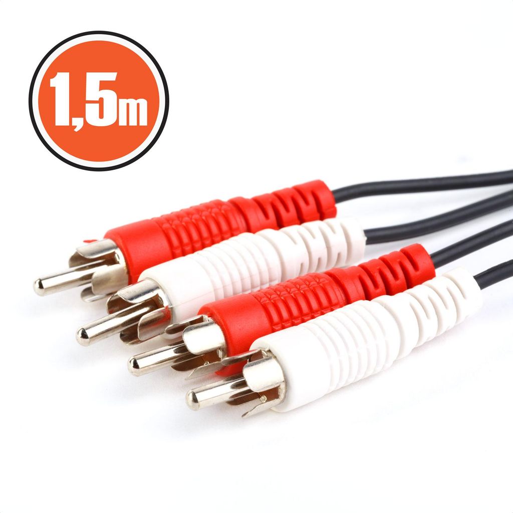 5x RCA Audio-/Videokabel 1,5 Meter – Set mit 5 Stück – 2x RCA-Stecker auf 2x RCA-Stecker – Rot/Schwarz – Geeignet für Fernseher, Verstär...