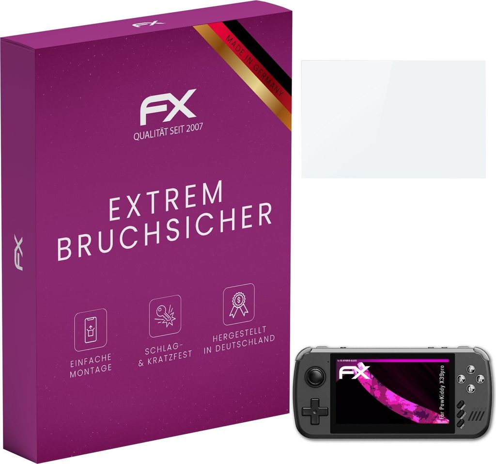 atFoliX FX-Hybrid-Glass Displayfolie kompatibel mit PowKiddy X39pro Glasfolie