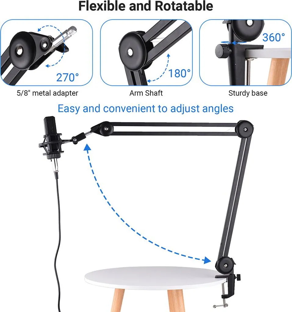 Support de micro articulé complet avec araignée de suspension noire