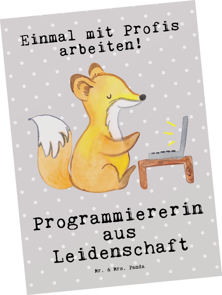 Mr. & Mrs. Panda Postkarte Programmiererin Leidenschaft - Grau Pastell - Geschenk, Ansichtskarten, Computerfreak, Nerd, Postkarten, einzelkarte, Fo...