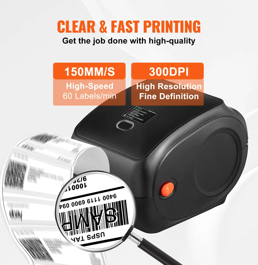 SucceBuy 300 DPI stampante termica per etichette di spedizione 4 x 6, Bluetooth senza fili con riconoscimento automatico delle etichette, supporta Windows/MacOS/Linux/Android/iOS, compatibile con Amazon, eBay, Etsy ecc. - 4