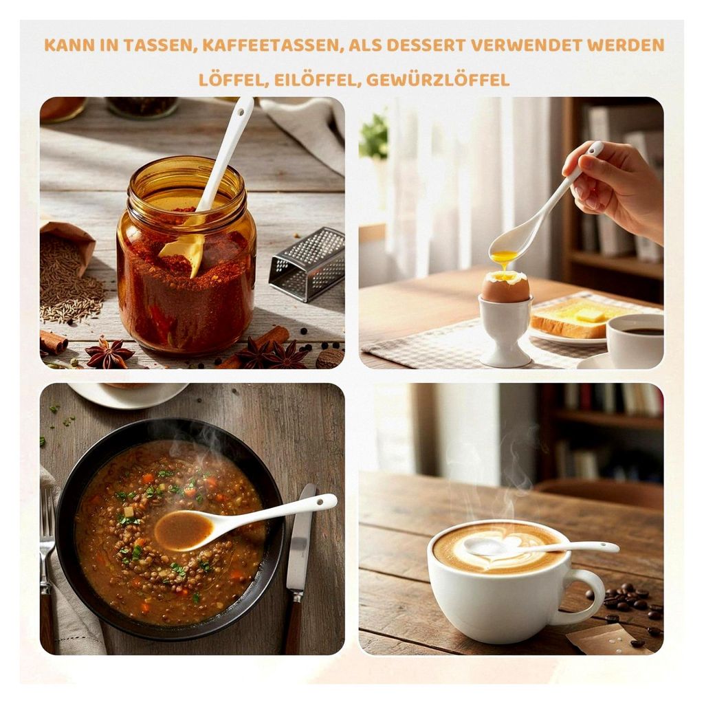 12 Stück Eierlöffel aus Porzellan, weiße Eierlöffel, Teelöffel, Servierlöffel, Kaffeelöffel, Perlmuttlöffel, geeignet für Frühstück, Bru...