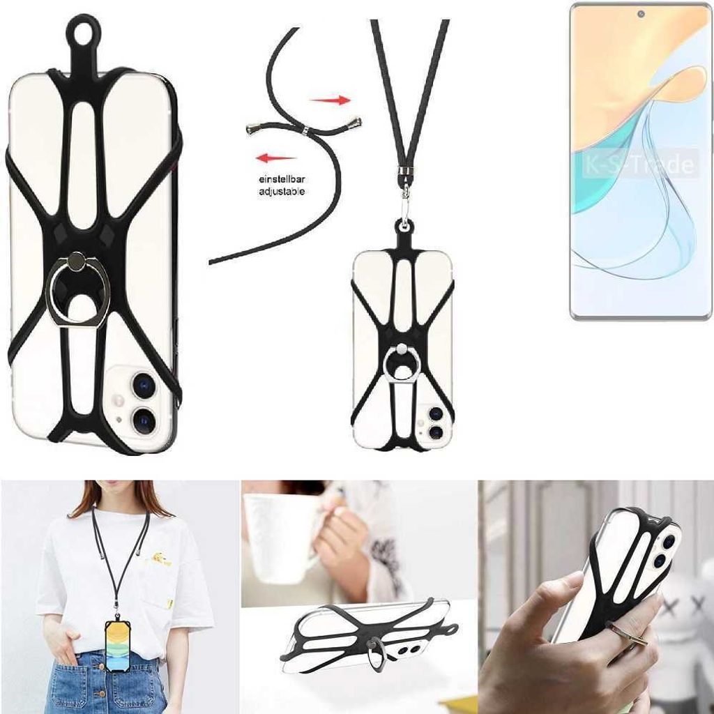 K-S-Trade 3in1 Handykette Handyband Handykordel Halsband Smartphone-Ring Handy-Ring kompatibel mit ZTE Blade V50 5G Fingerhalterung Handyring