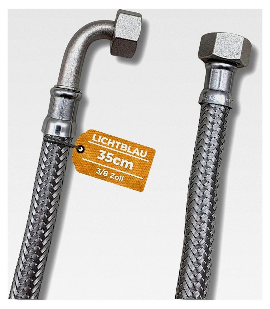 Edelstahl Schlauch knickfest I 35 cm I 3/8 Zoll I mit 90° Winkel geeignet für Trinkwasser Wasserhahn Eckventil Panzerschlauch Küchenarmatur Bad ...