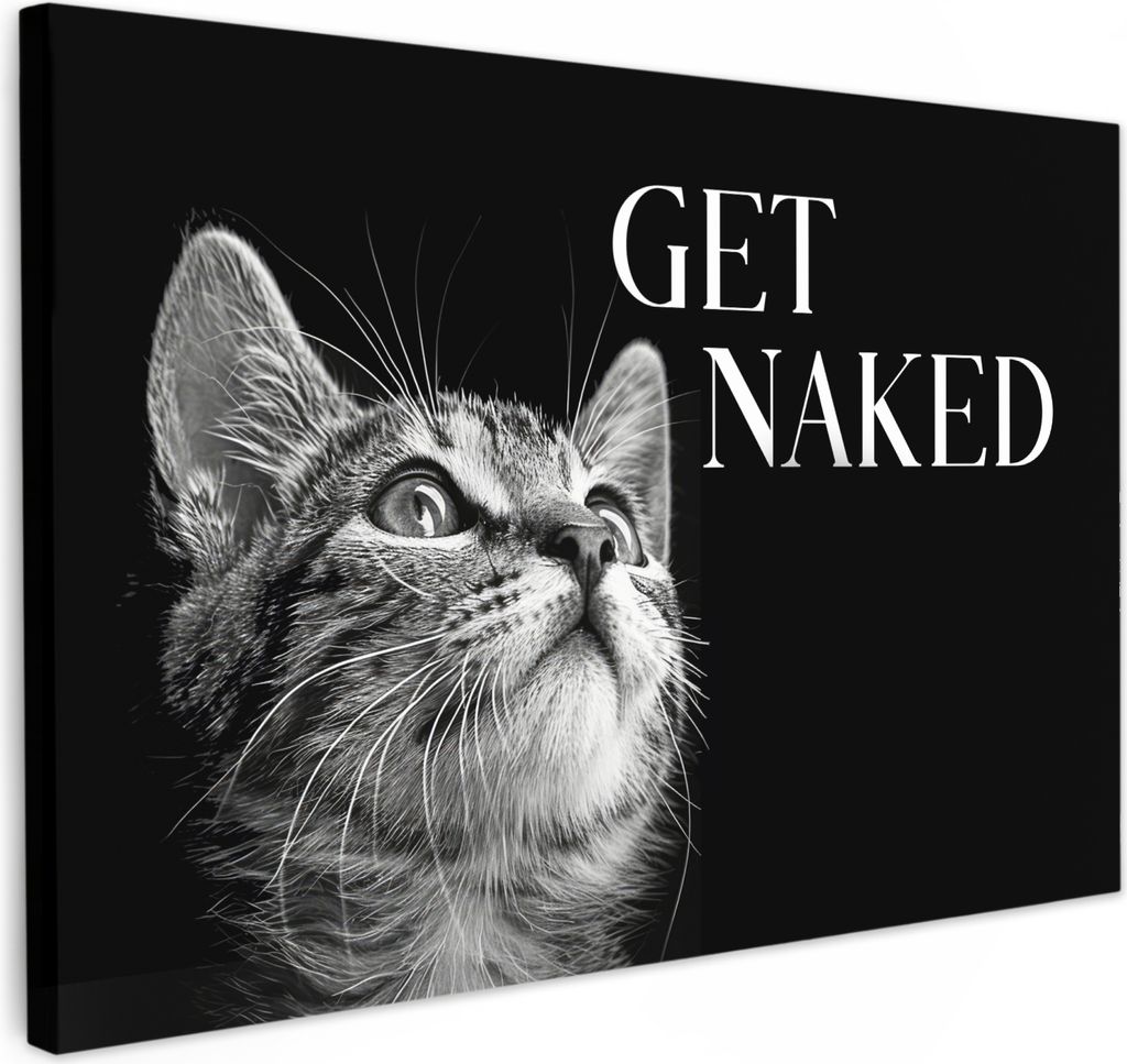 MuchoWow - Leinwandbilder - Katze - Tiere - Zitat - Sich ausziehen - Schwarz, Wandbild, Wanddeko Bilder Wohnzimmer, 120x80 cm