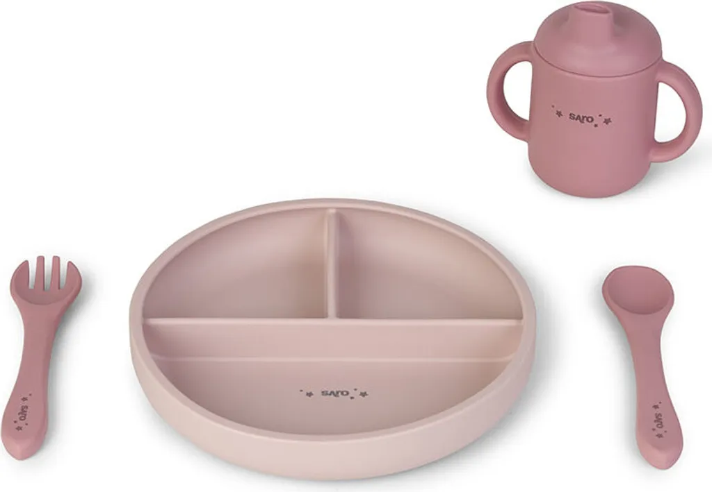 Assiette et couverts Saro Food & Fun contre le désordre au repas de bébé