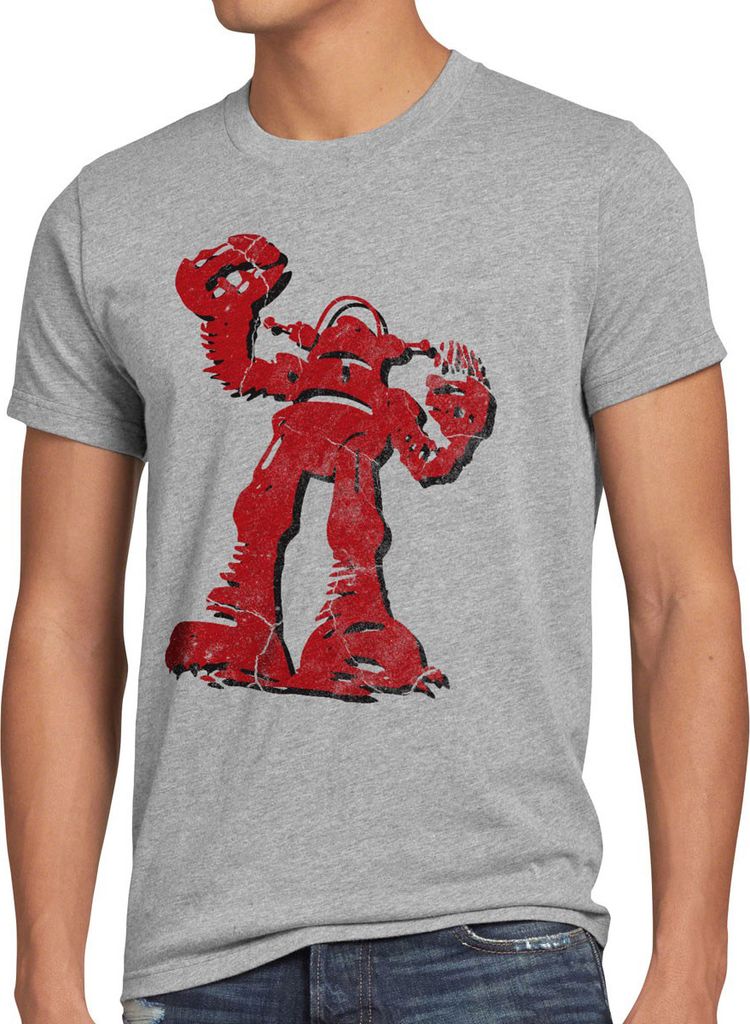 style3 Sheldon Hero Roboter Herren T-Shirt, Größe:5XL, Farbe:Grau meliert