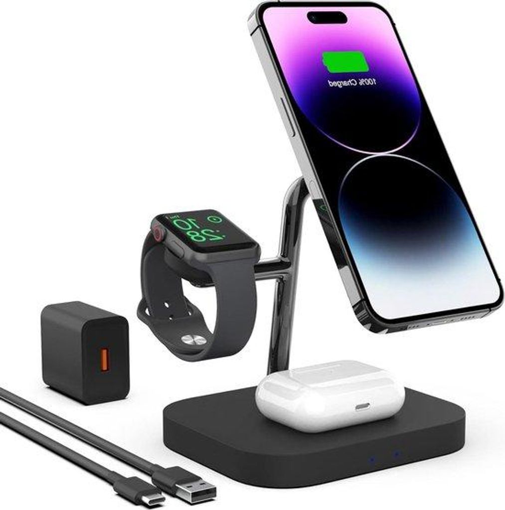 3-in-1 drahtloser Ladestation für iPhone 13 Pro Max - kompatibel mit Apple Watch 6/SE - AirPods Pro - magnetische Design - 18W-Adapter enthalten