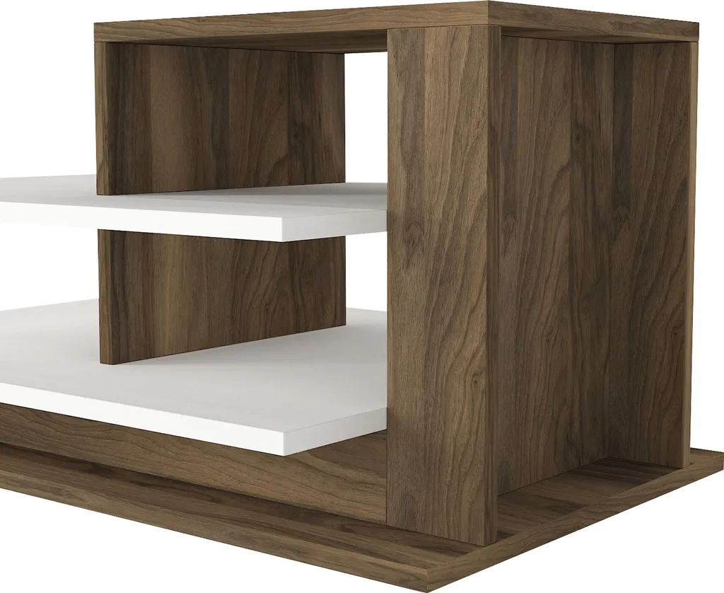 Table basse design Venüs avec rangement intégré blanc et noyer - 10
